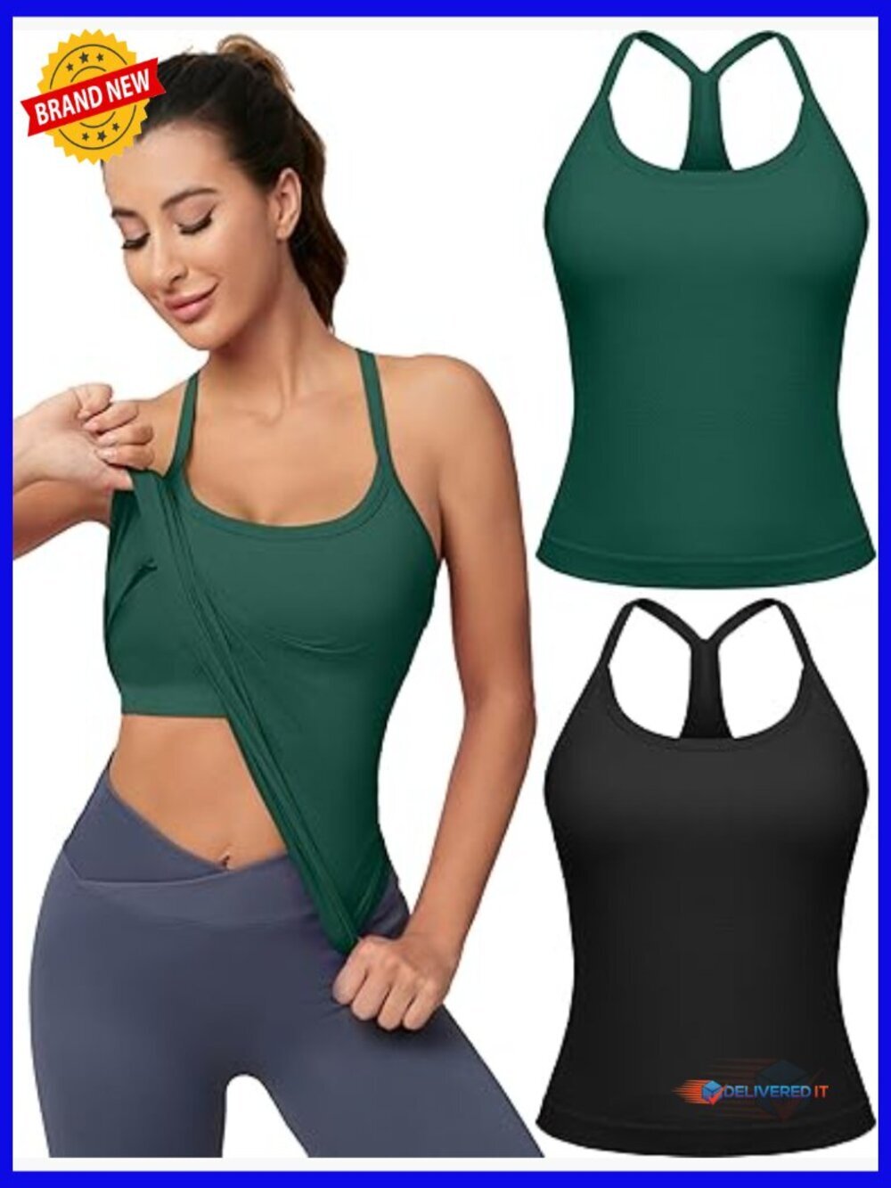 Workout Tank Tops with Built in Bra, Sleeveless Racerback Athletic Yoga Shirts